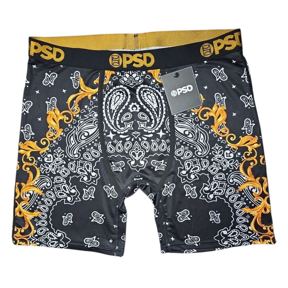 PSD Boxer Briefs Paisley Bandana Graphic Print Athletic Underwear Black Gold NWT